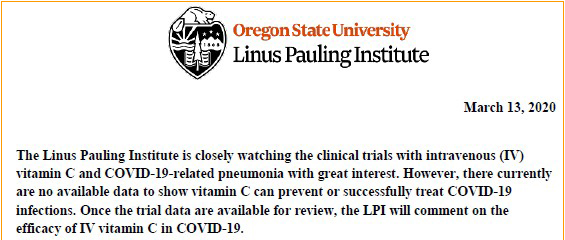 Linus Pauling Institute view on vitamin C for coronavirus covid 19 treatment