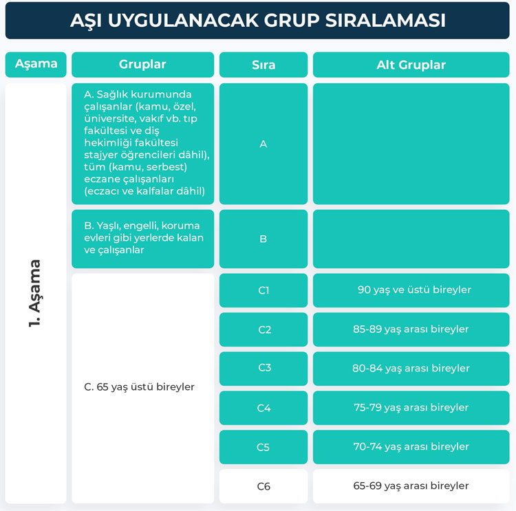 koronavirüs covid 19 aşısı uygulanacak grup sıralaması sağlık bakanlığı