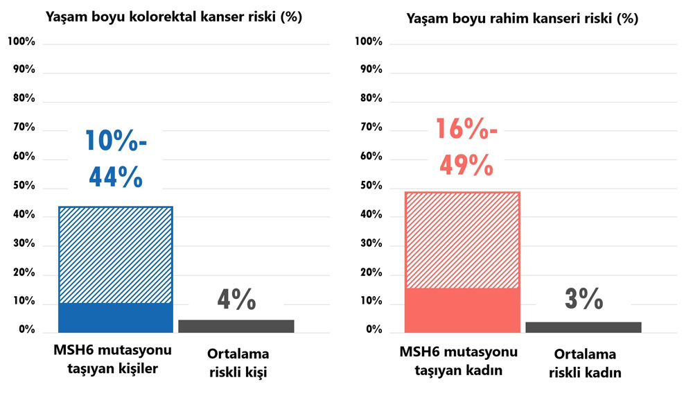 msh6 mutasyonu kolon rektum rahim kanseri riskini ne kadar artırır