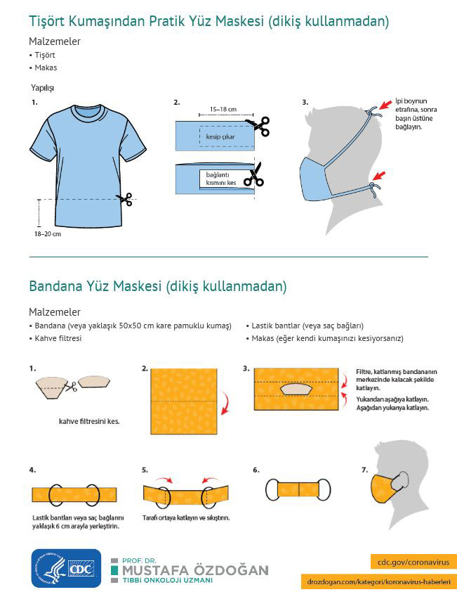 tisort kumasindan pratik yuz maskesi dikis kullanmadan